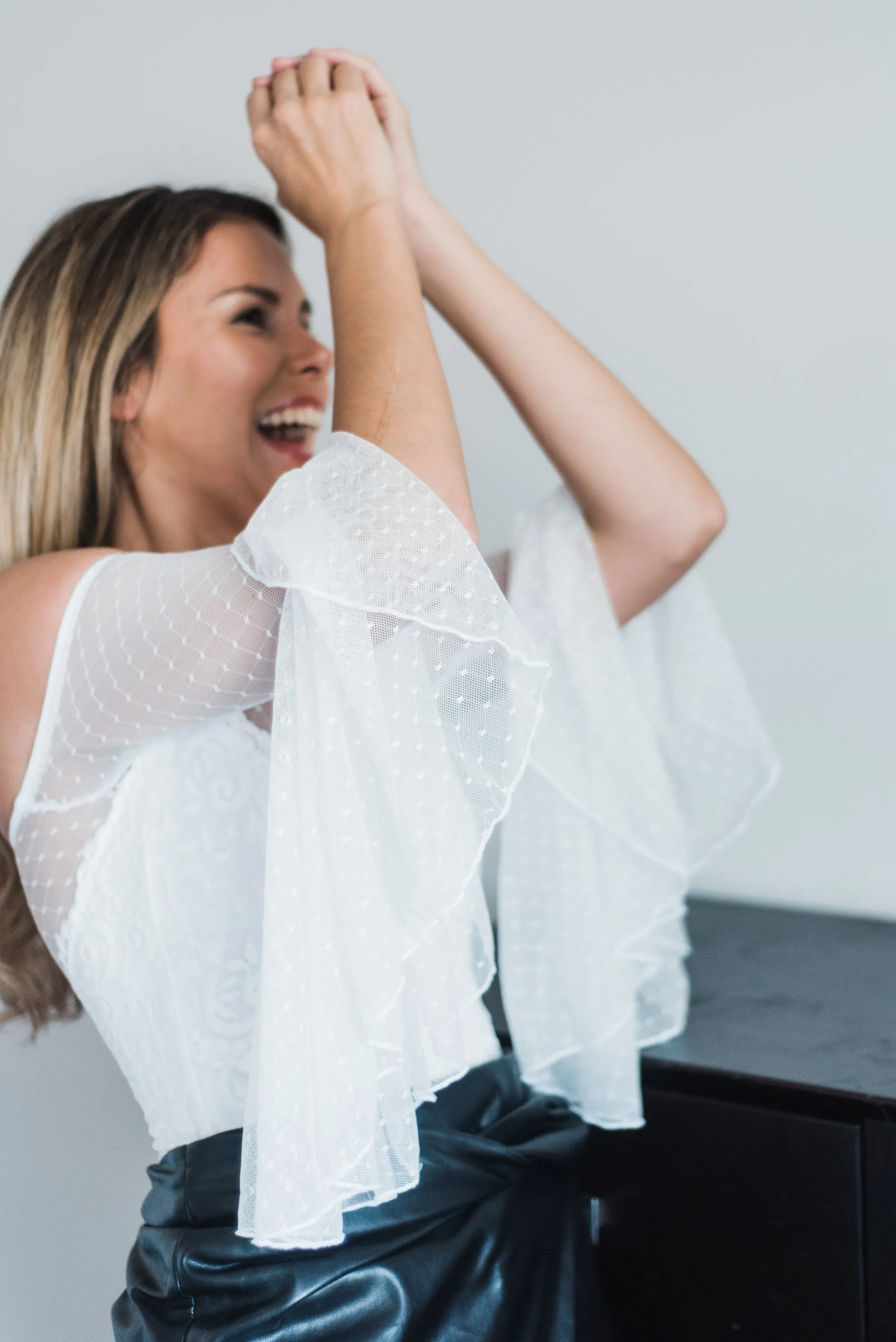 Iris Waterfall Sleeve Tulle Top