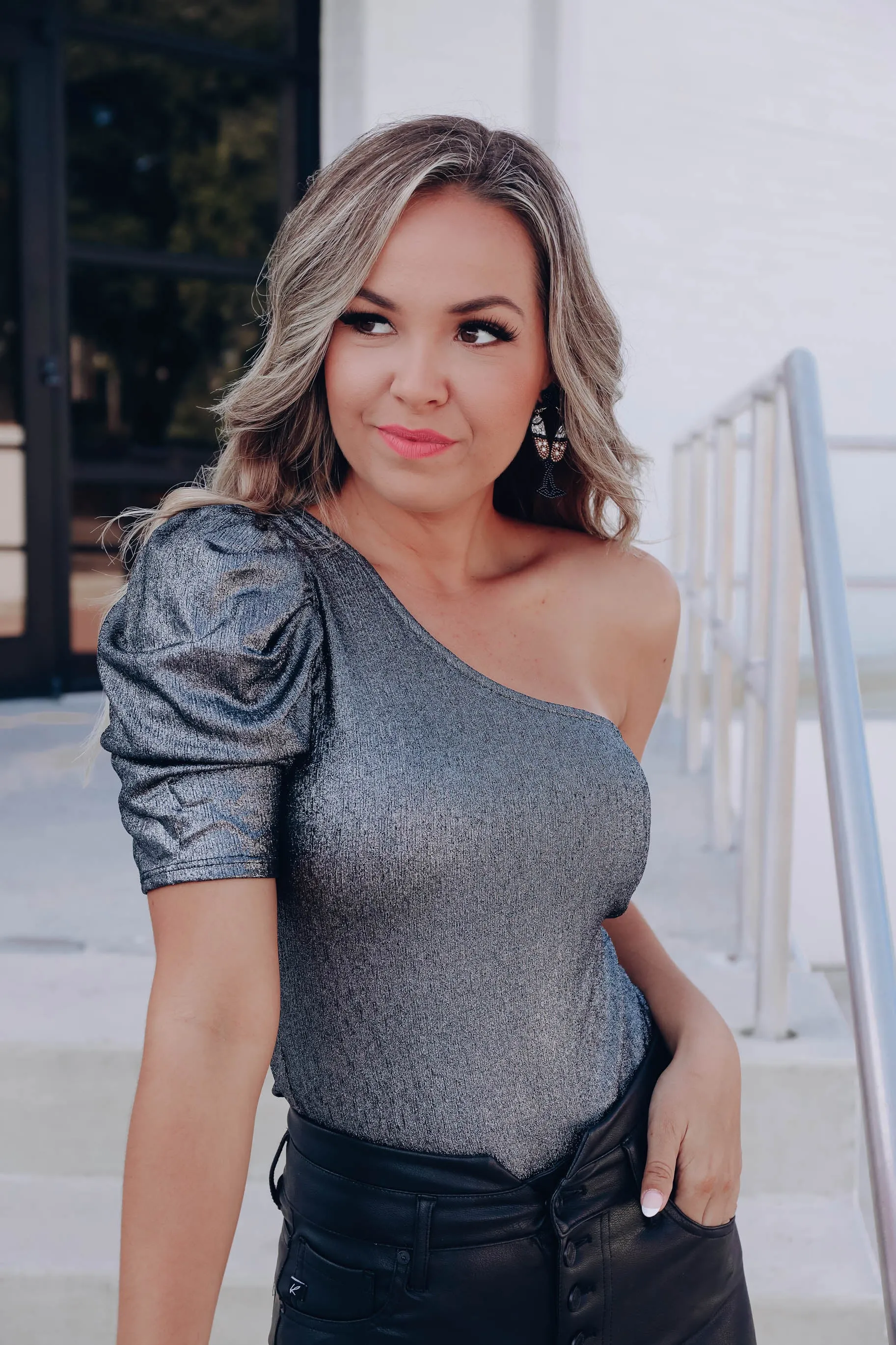 Irreplaceable Metallic One Shoulder Bodysuit - Silver