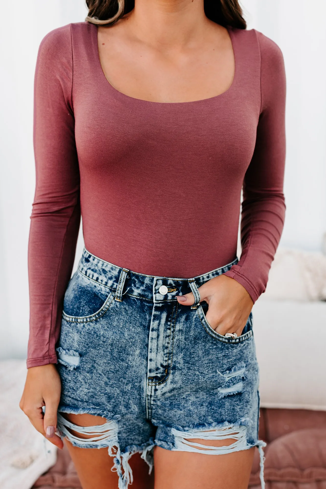 It's All Relative Square Neck Double Layered Bodysuit (Mahogany)