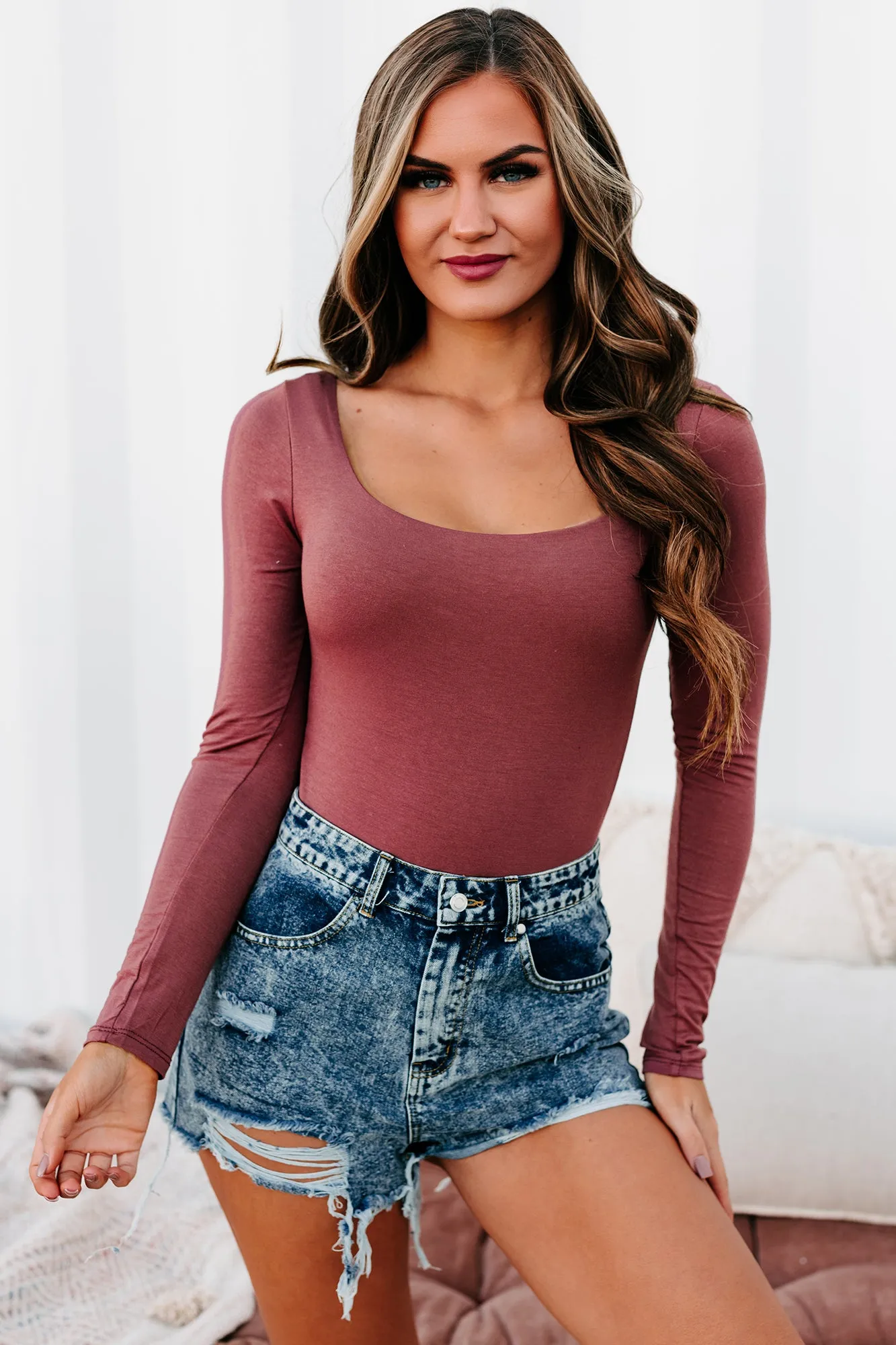 It's All Relative Square Neck Double Layered Bodysuit (Mahogany)