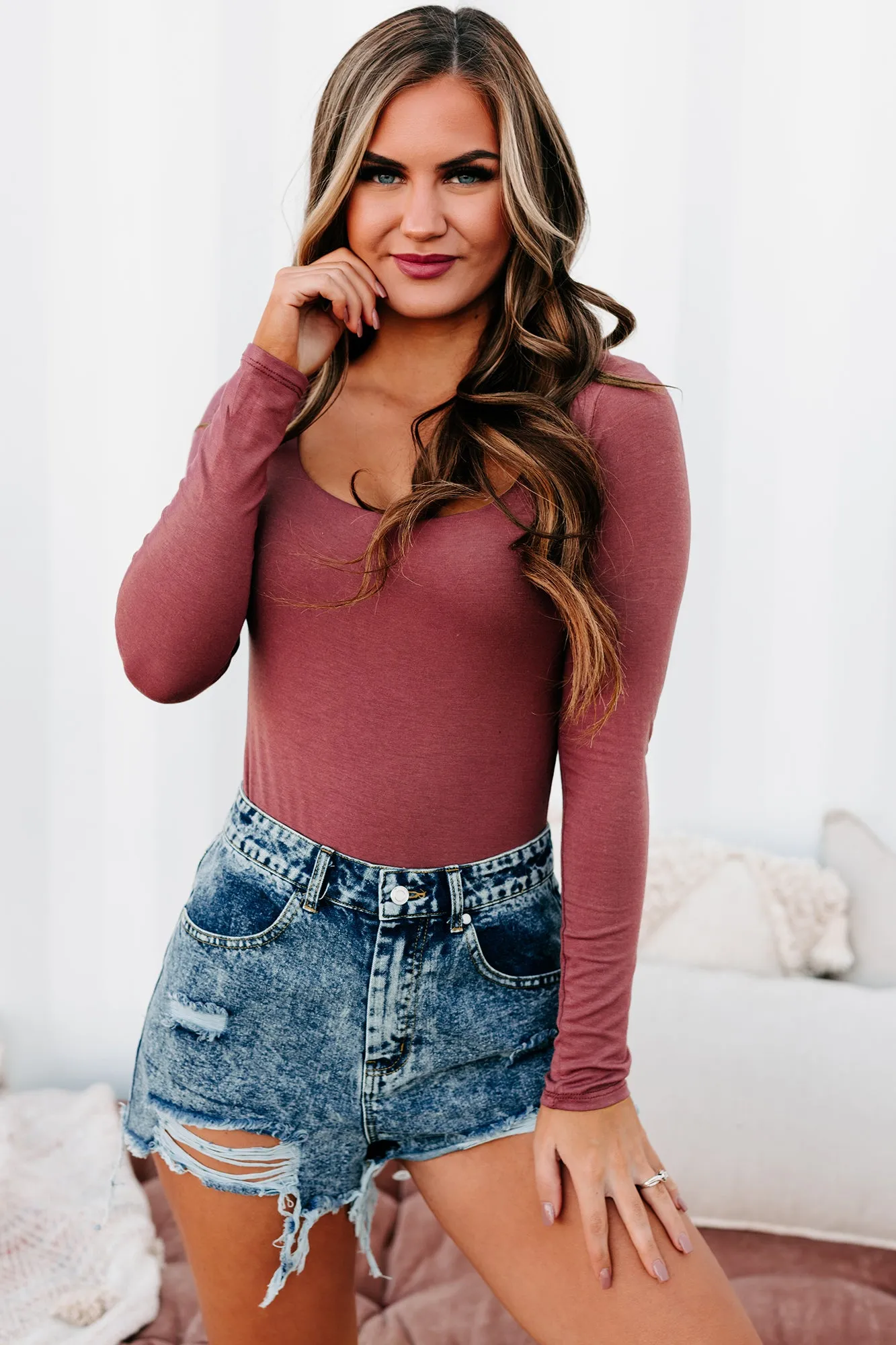 It's All Relative Square Neck Double Layered Bodysuit (Mahogany)