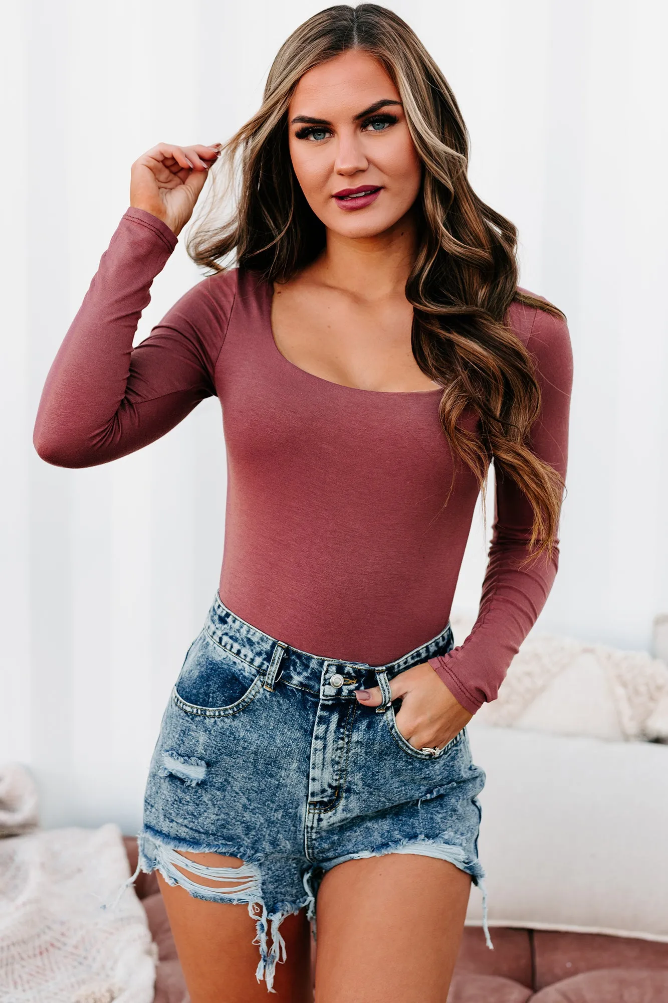 It's All Relative Square Neck Double Layered Bodysuit (Mahogany)