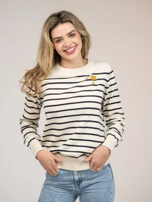 Ivory Striped Sweater with Palmetto Tree Embroidery