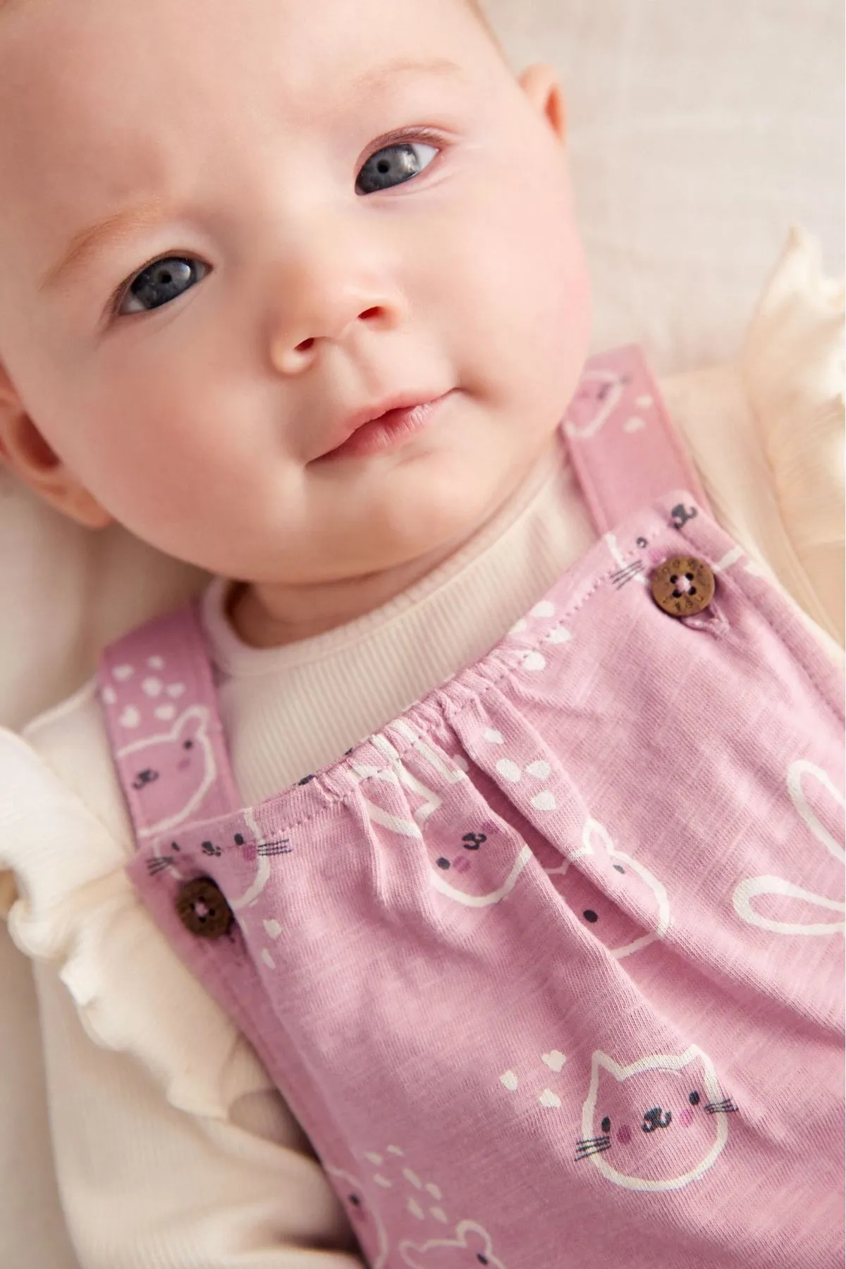 Jersey Printed Baby 2 Piece Dungarees And Bodysuit Set