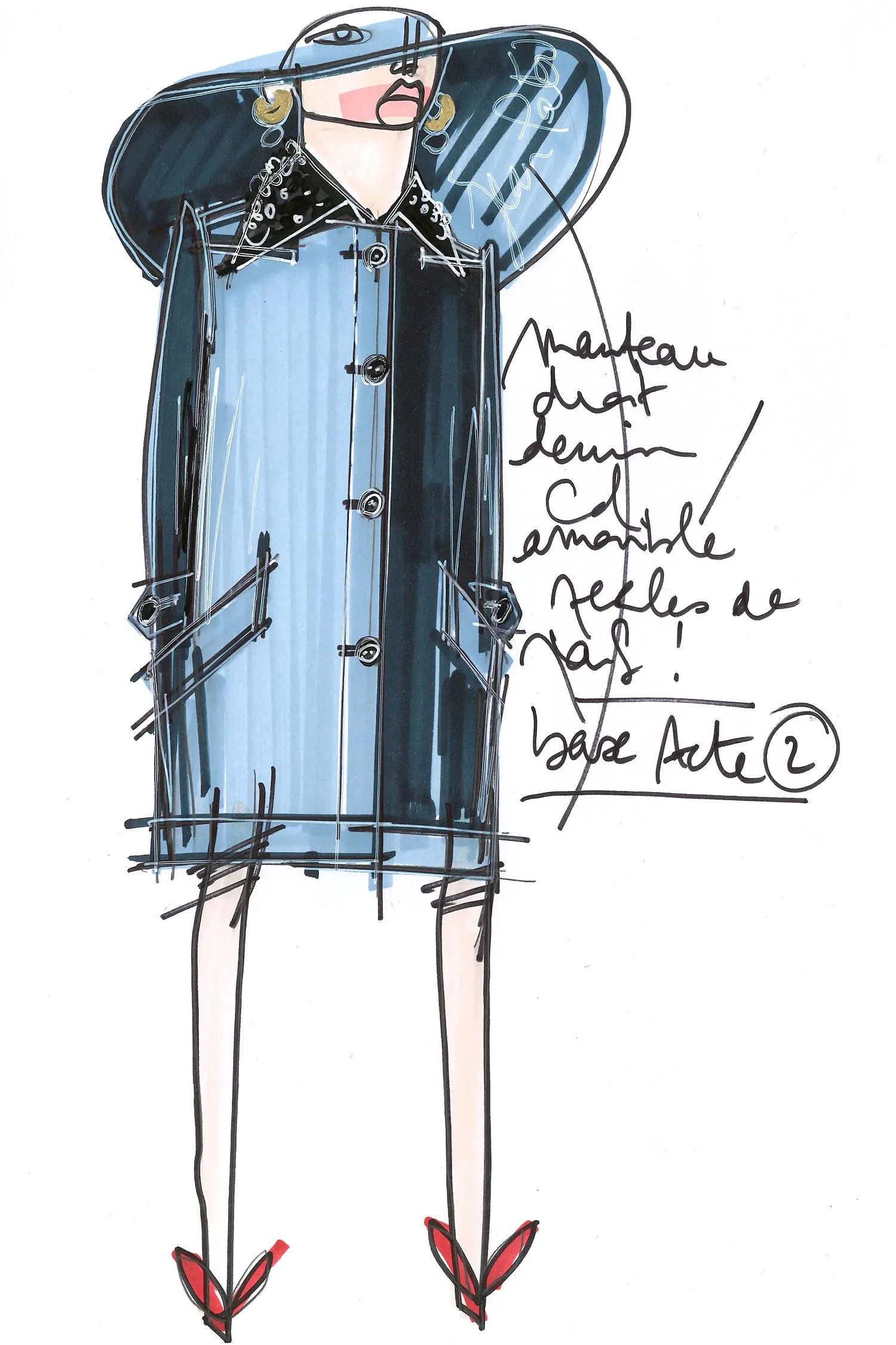 Jewelled collar denim overcoat