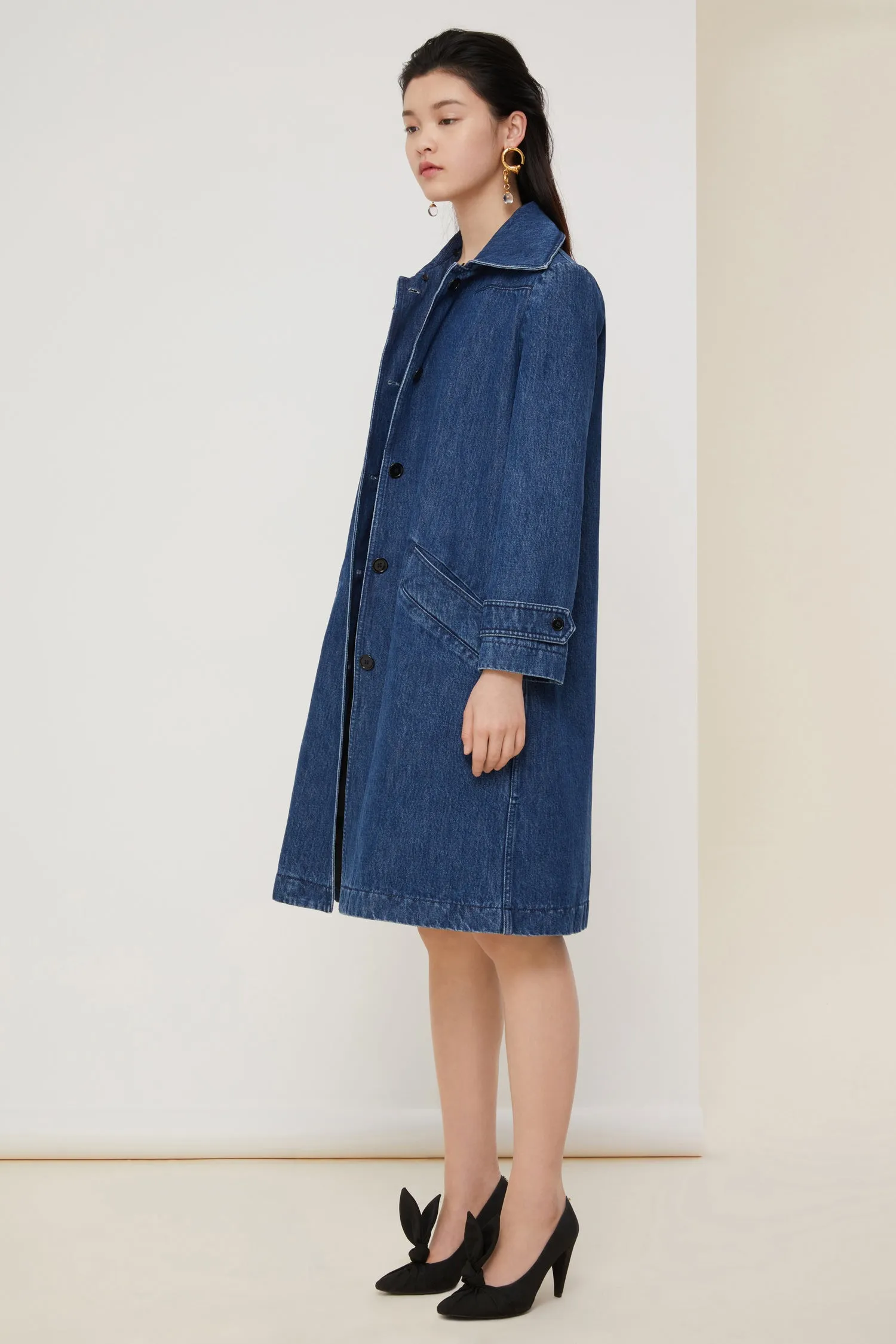 Jewelled collar denim overcoat
