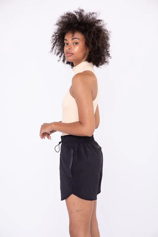 Jude Mock Neck RIbbed Stretch Thong Bodysuit - Almond