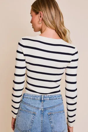 Juliana Long Sleeve Stripe Bodysuit