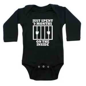 Just Spent 9 Months On The Inside Long Sleeve Cotton One Piece Baby Bodysuit