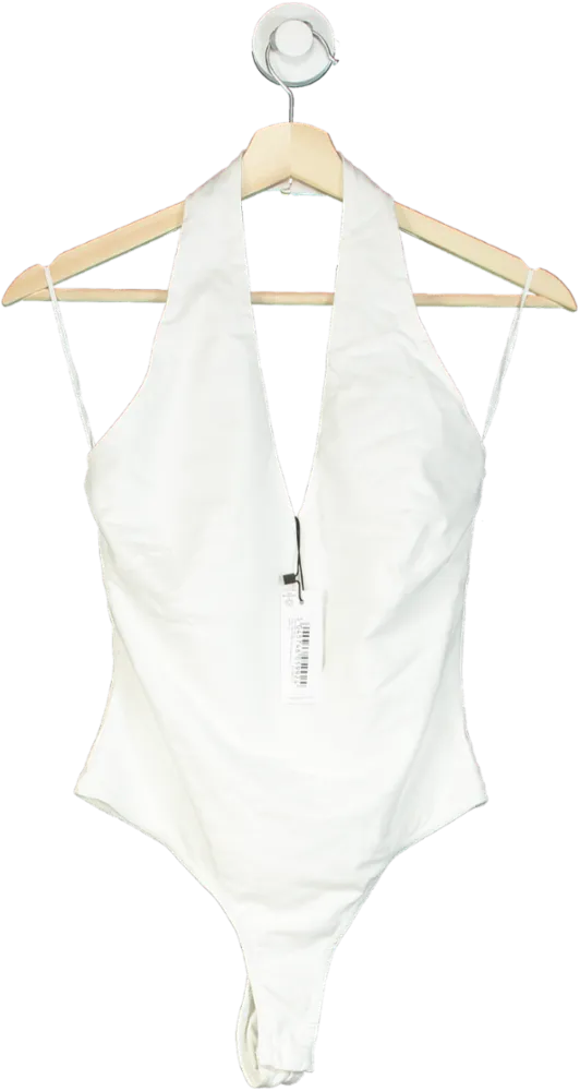 Karen Millen White Stretch Cotton Jersey Halter Bodysuit XS