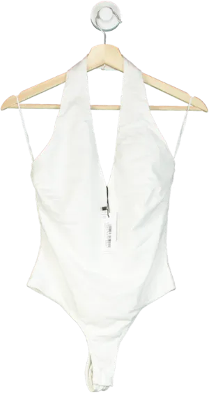 Karen Millen White Stretch Cotton Jersey Halter Bodysuit XS