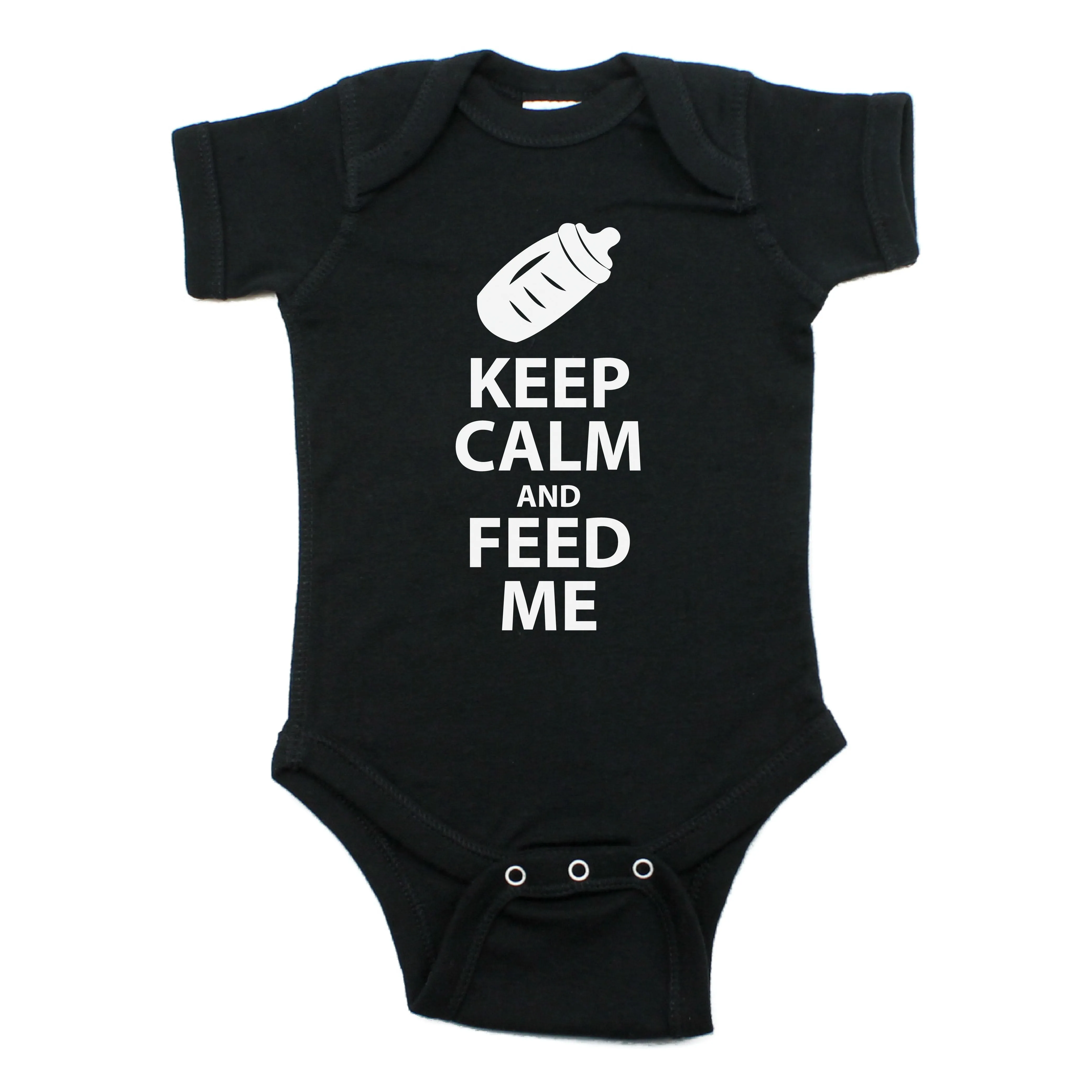 Keep Calm and Feed Me Short Sleeve Cotton Bodysuit