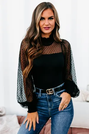 Keep The Change Ribbed Dot Mesh Bodysuit (Black)