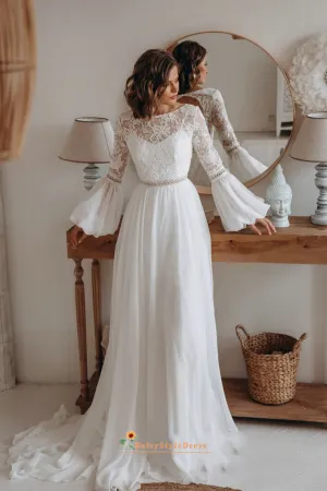 Keyhole Back Long Sleeves Bohemian Wedding Dress