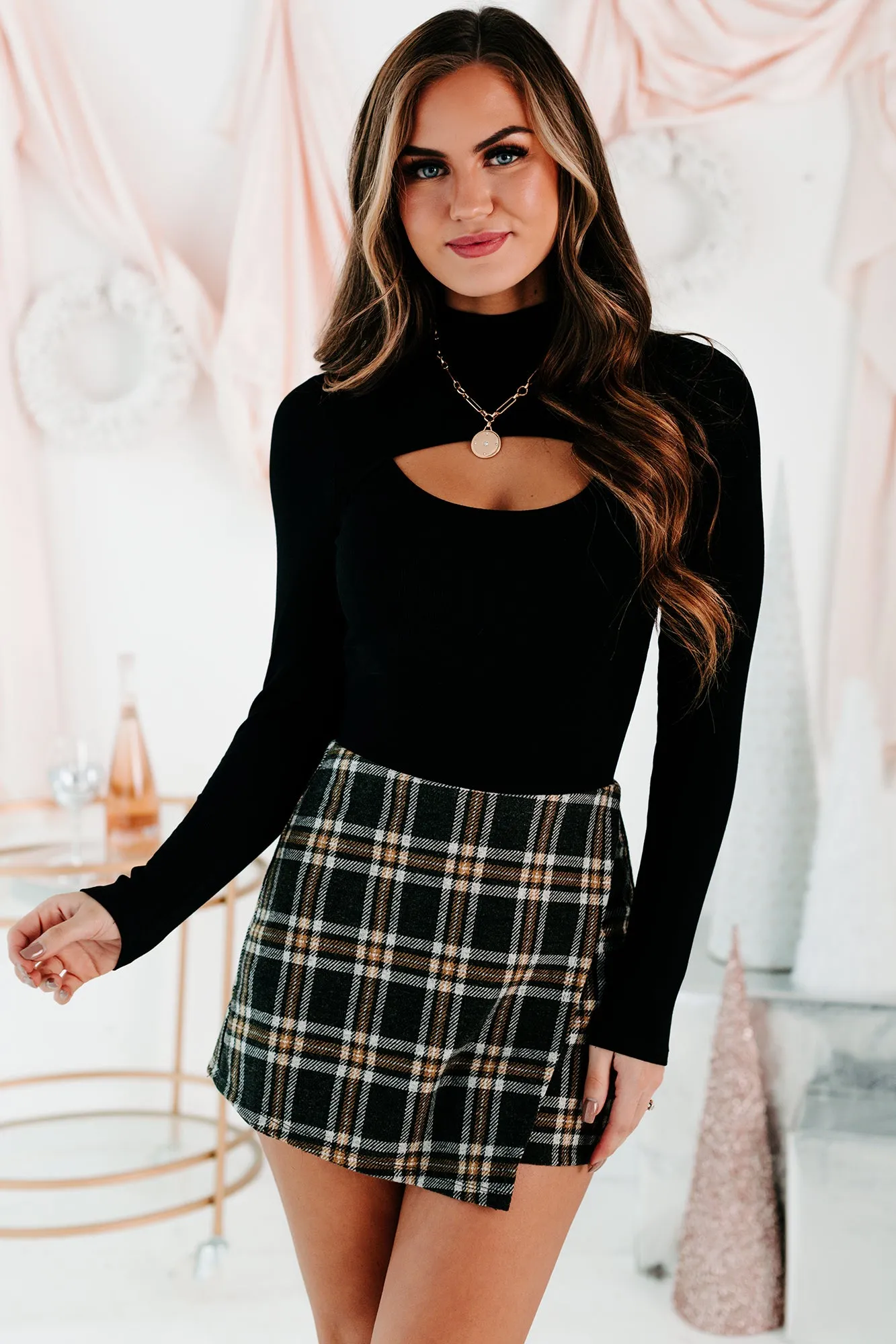 Keyhole Cutie Long Sleeve Cut-Out Bodysuit (Black)
