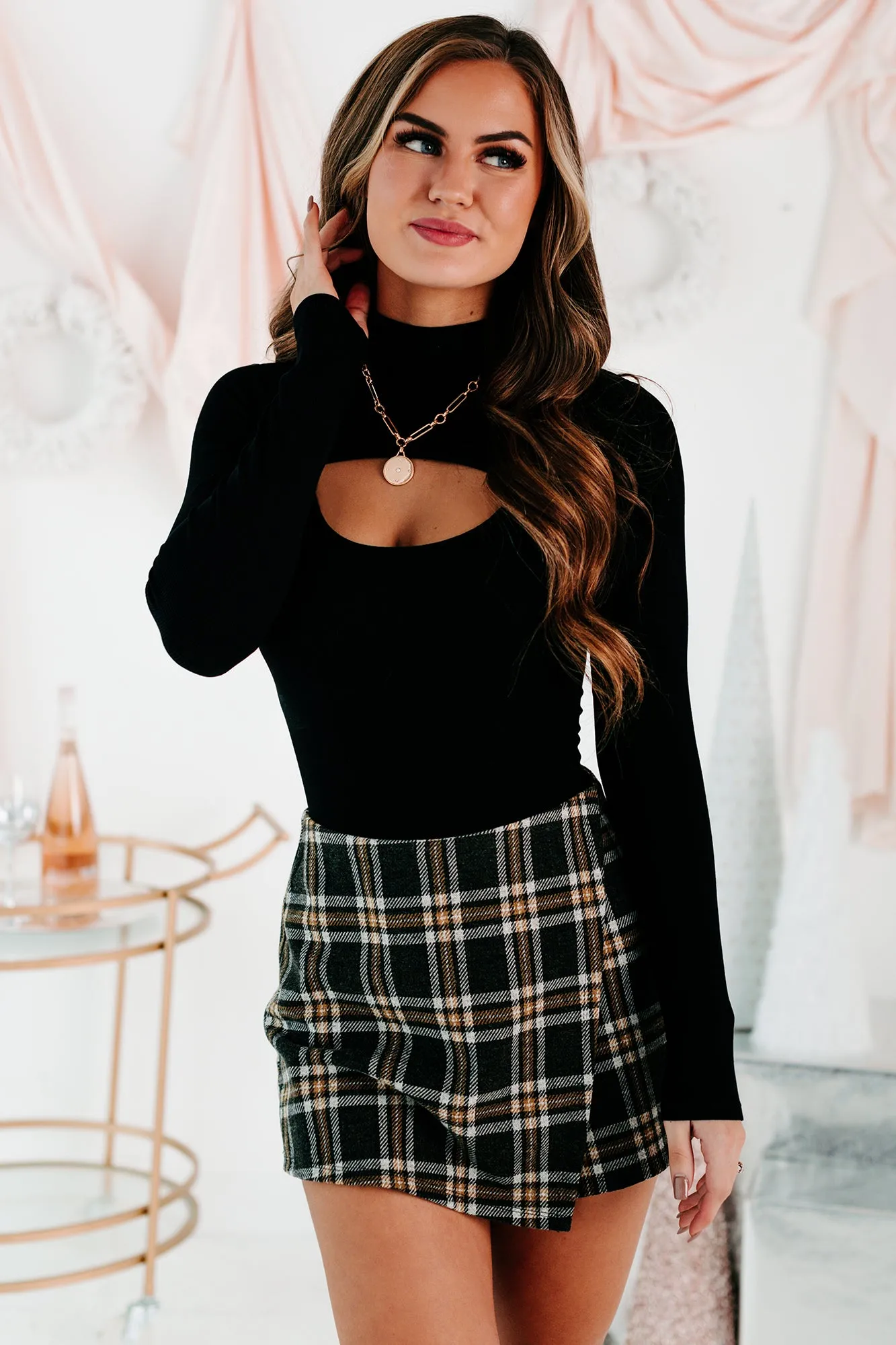 Keyhole Cutie Long Sleeve Cut-Out Bodysuit (Black)
