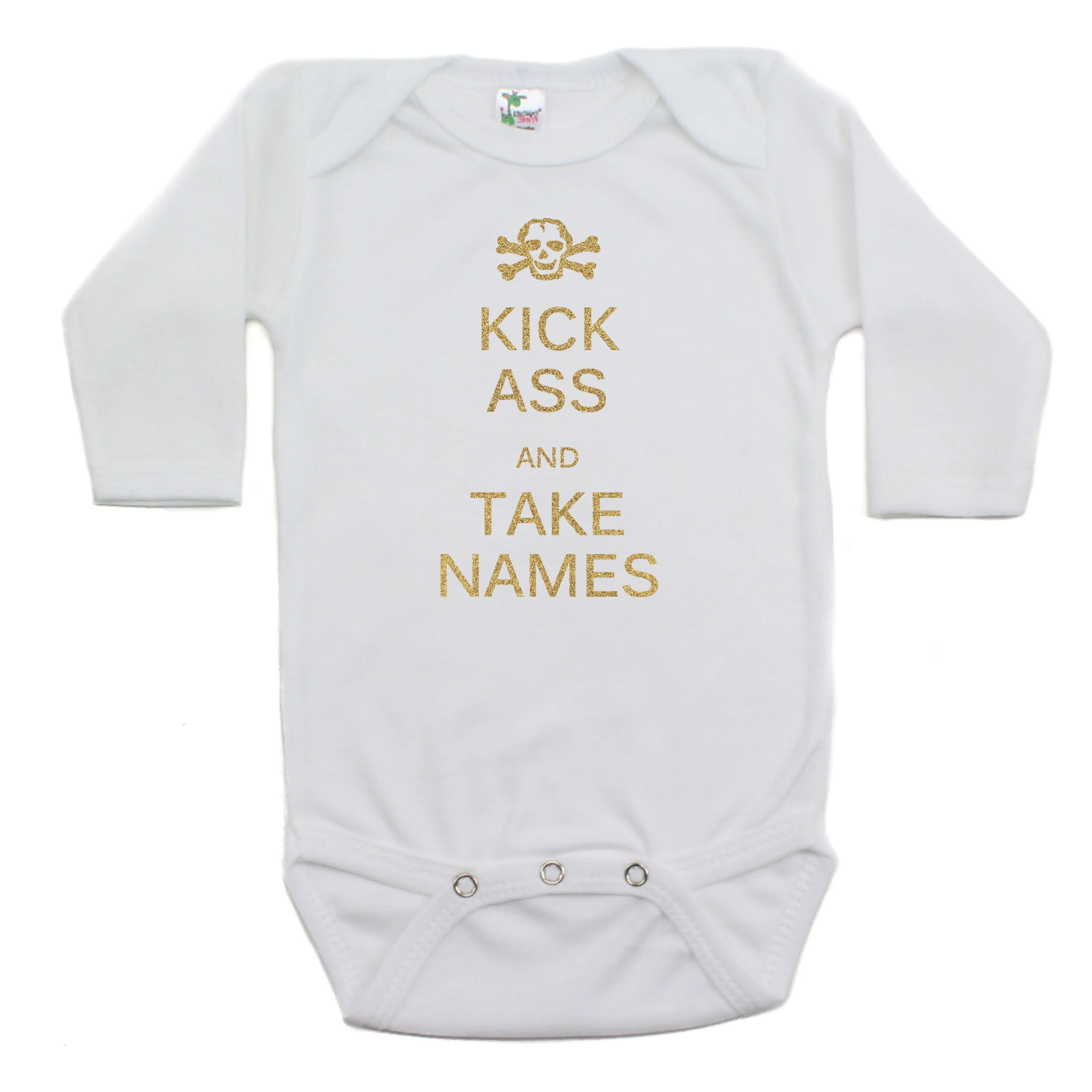 Kick Ass And Take Names Long Sleeve Cotton Bodysuit
