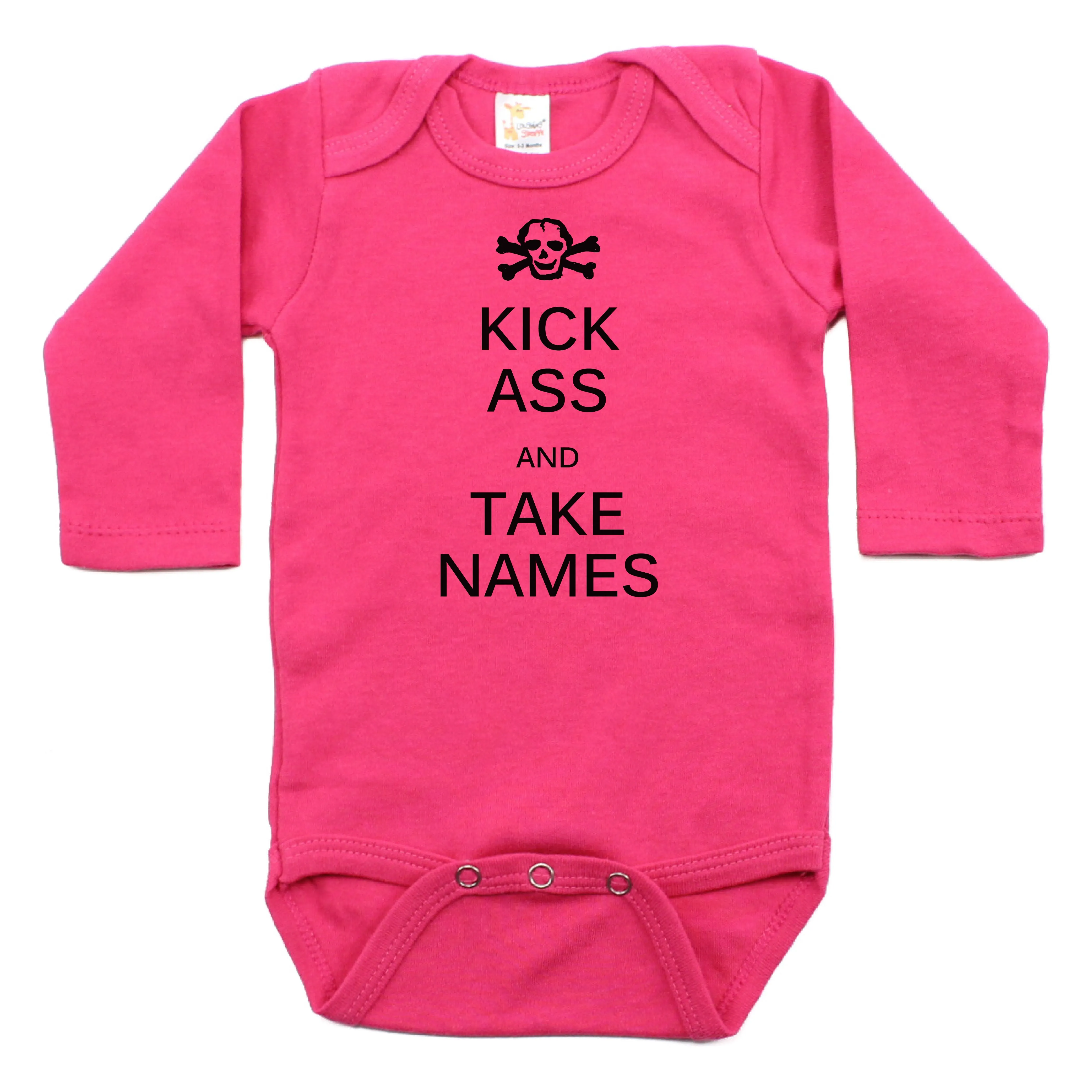 Kick Ass And Take Names Long Sleeve Cotton Bodysuit