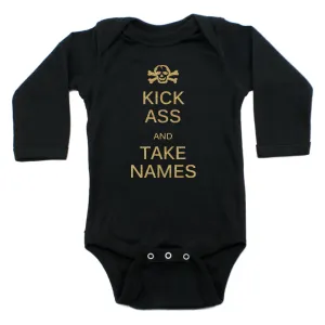 Kick Ass And Take Names Long Sleeve Cotton Bodysuit