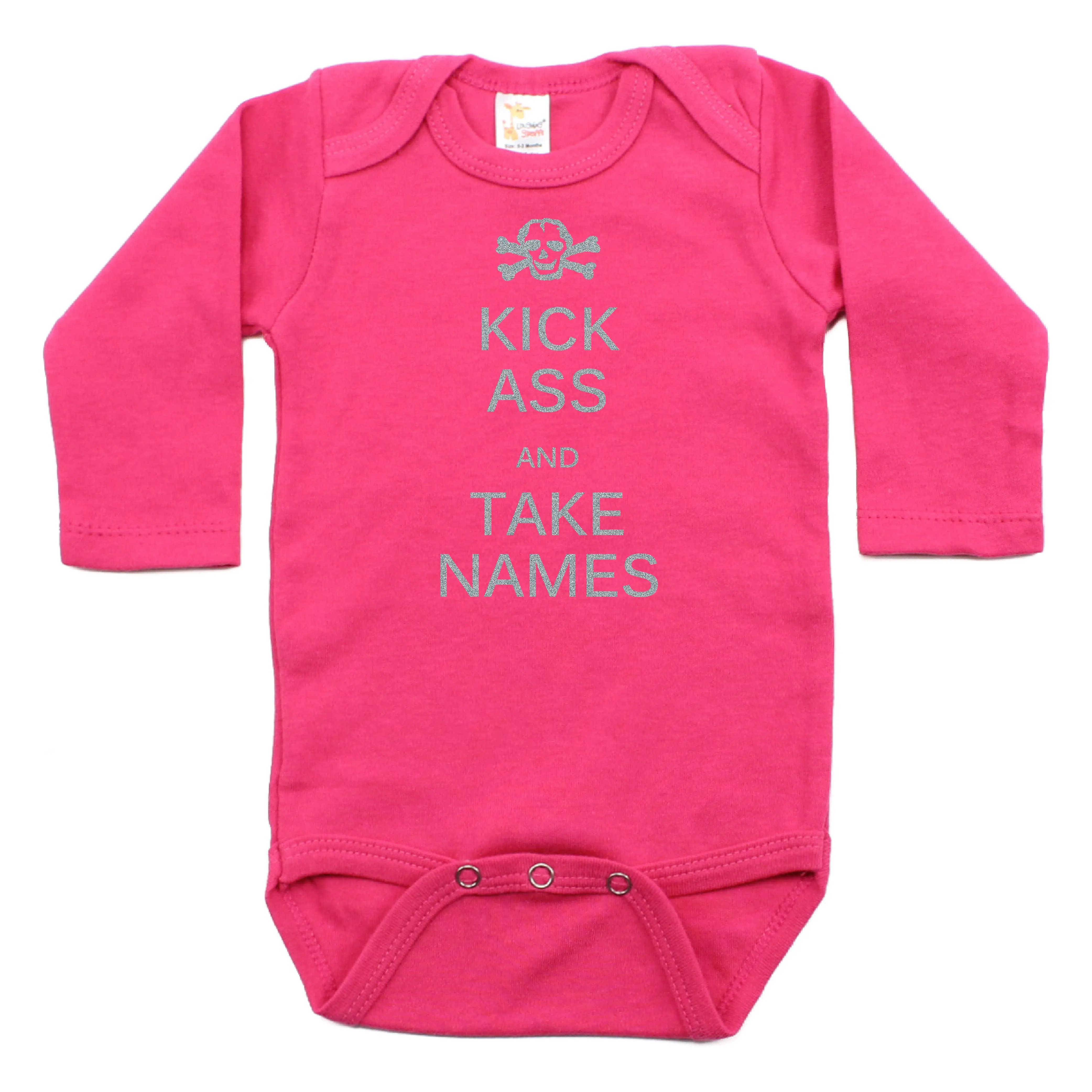 Kick Ass And Take Names Long Sleeve Cotton Bodysuit