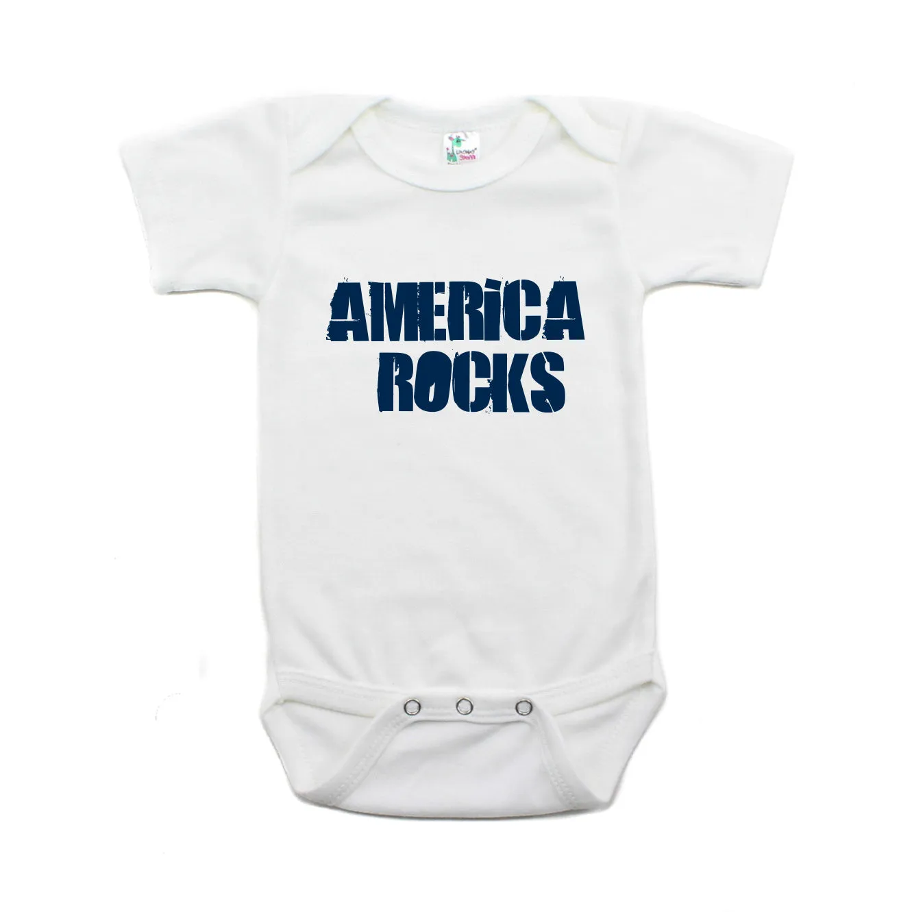 Labor Day Navy Blue America Rocks Short Sleeve Baby Infant Bodysuit