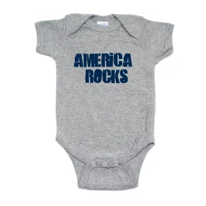 Labor Day Navy Blue America Rocks Short Sleeve Baby Infant Bodysuit