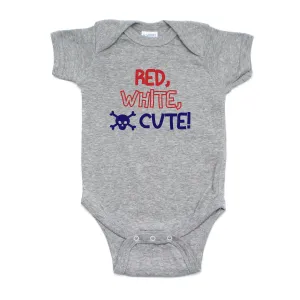 Labor Day Red White Cute Skull Short Sleeve Baby Infant Bodysuit