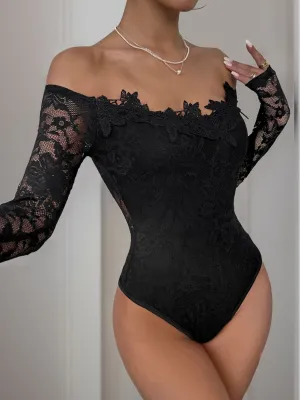 Lace Off-Shoulder Long Sleeve Bodysuit
