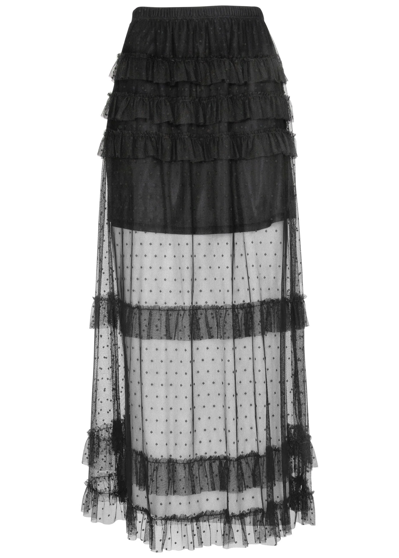 Lace Ruffle Maxi Skirt  - Black