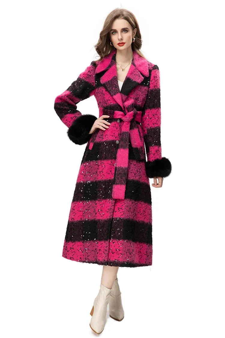 Lapel Striped Overcoat