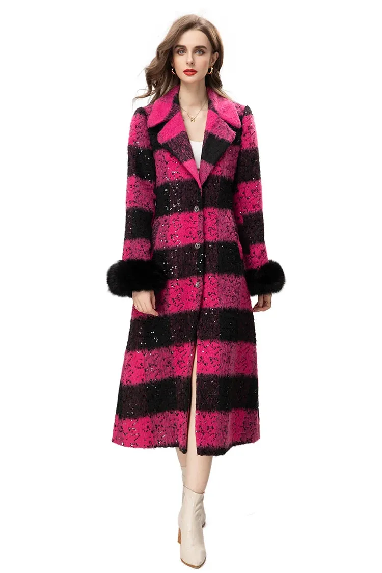 Lapel Striped Overcoat