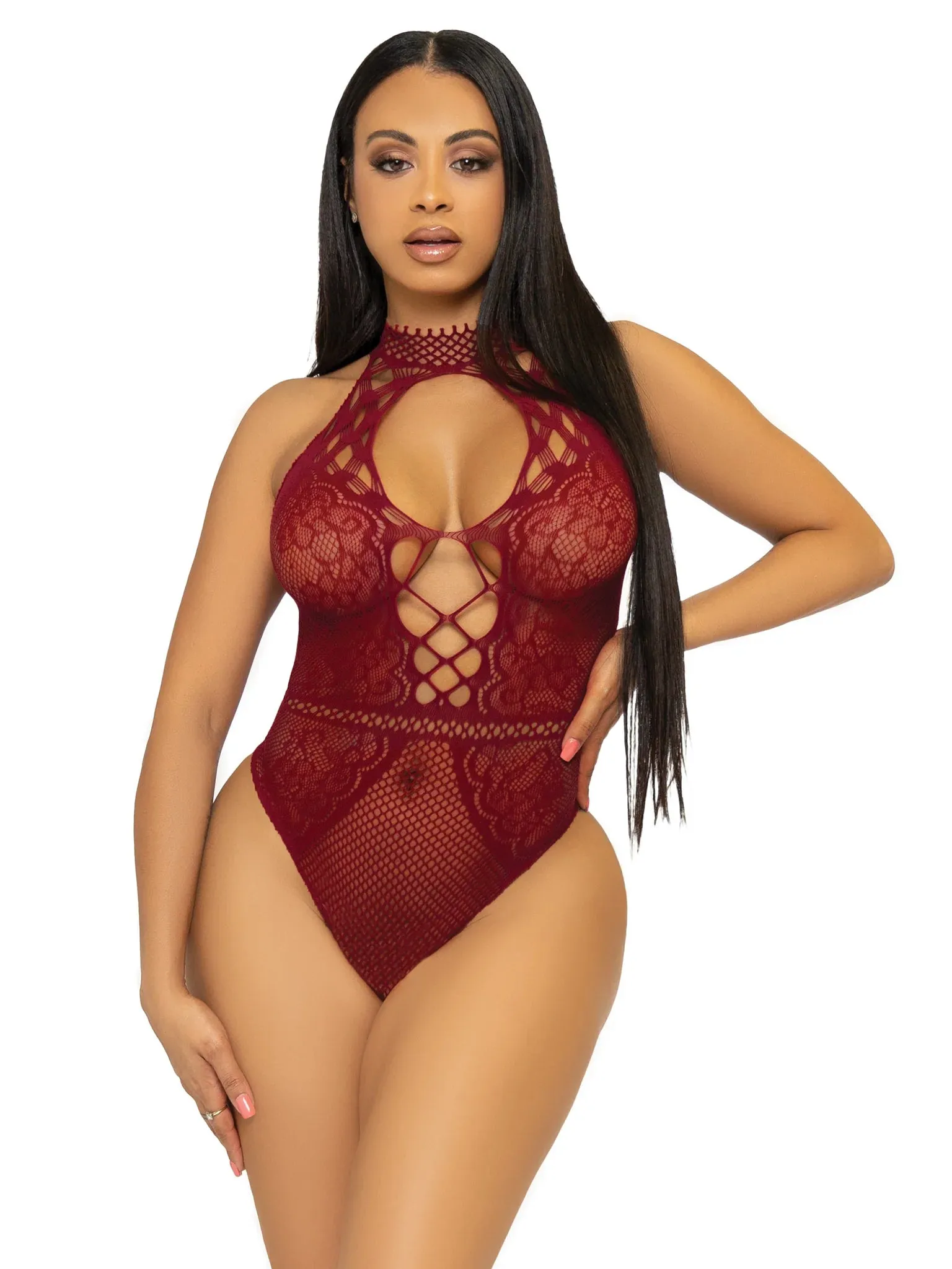 Leg Avenue 89307 Lace Keyhole Halter Bodystocking