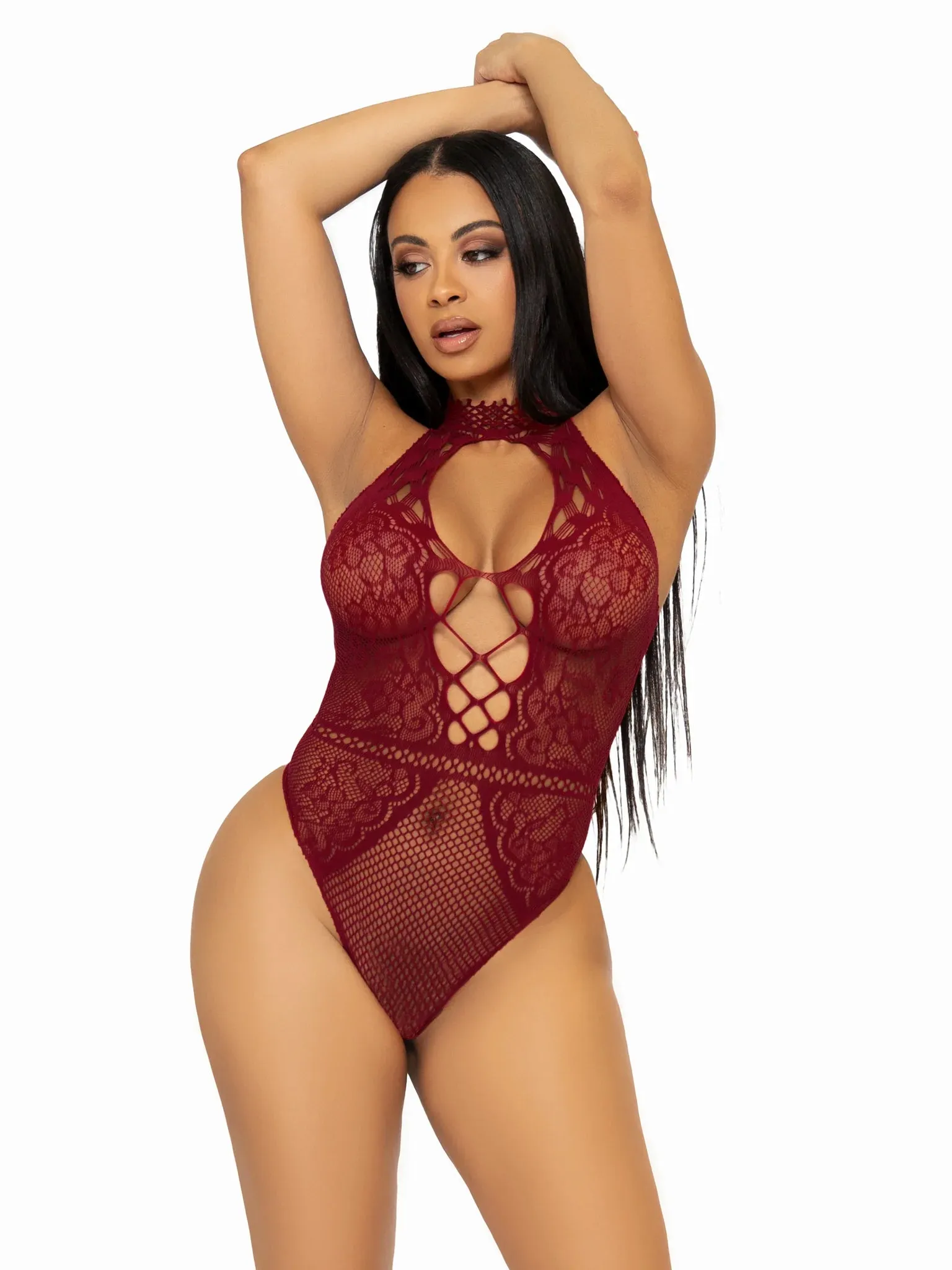 Leg Avenue 89307 Lace Keyhole Halter Bodystocking