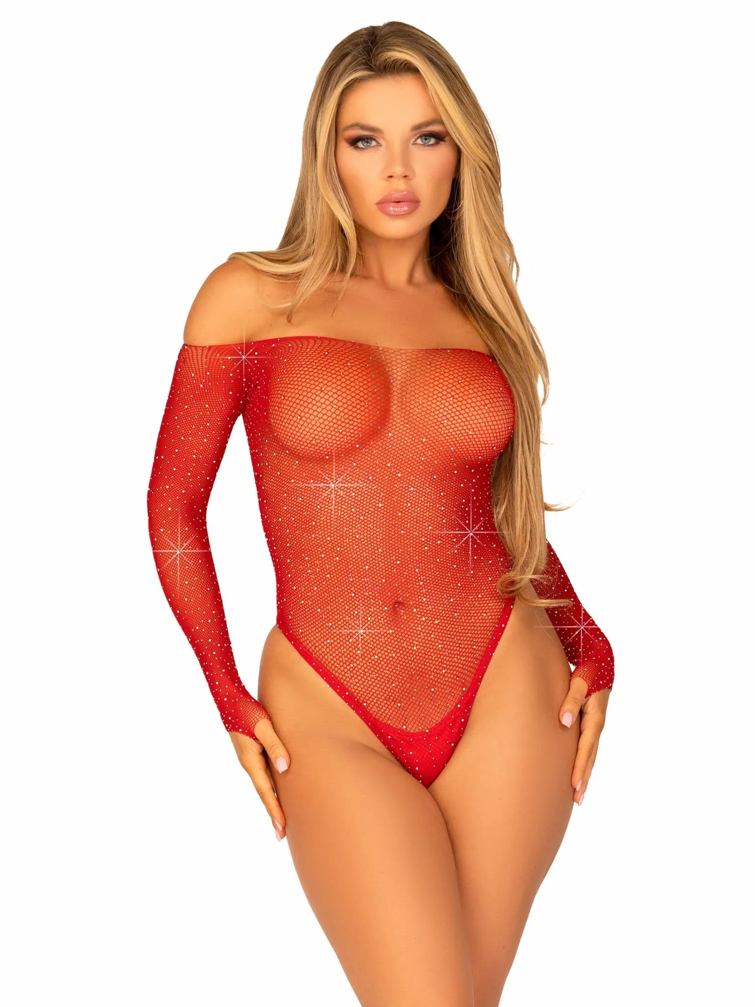 Leg Avenue  Rhinestone Long Sleeve Fishnet Bodysuit  89231