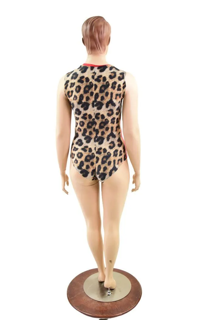 Leopard & Red Plunging V Lace Up Romper