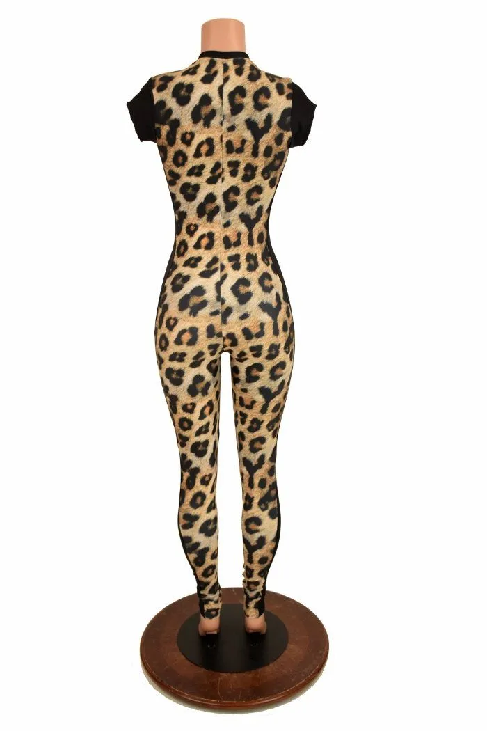 Leopard Catsuit with Side Panels
