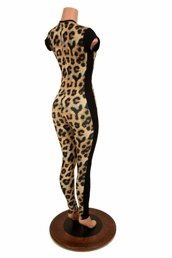 Leopard Catsuit with Side Panels