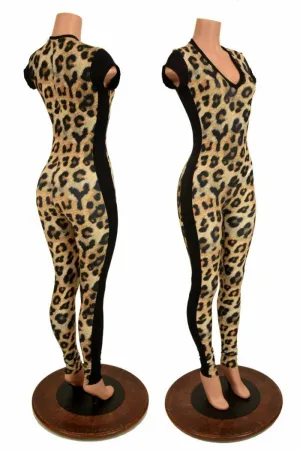 Leopard Catsuit with Side Panels