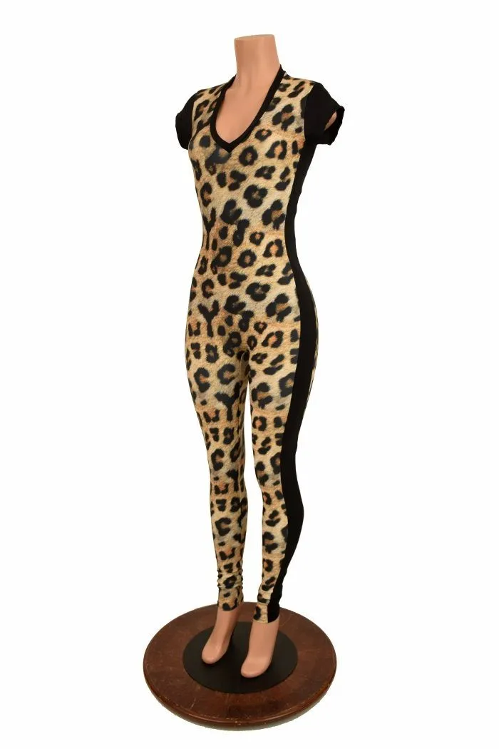 Leopard Catsuit with Side Panels