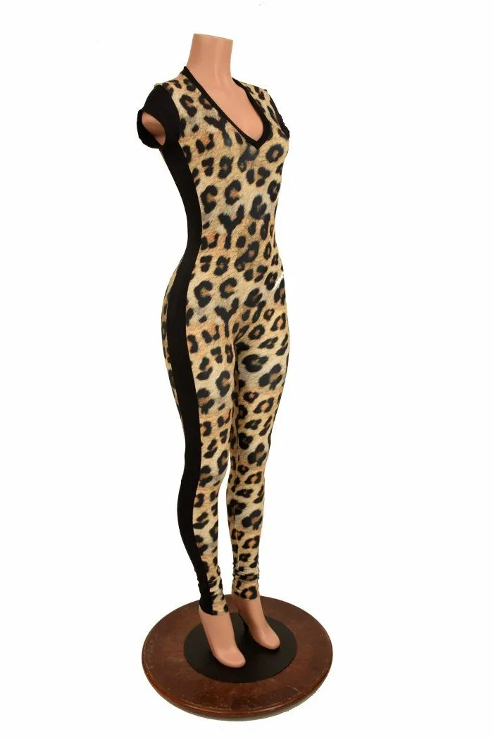 Leopard Catsuit with Side Panels