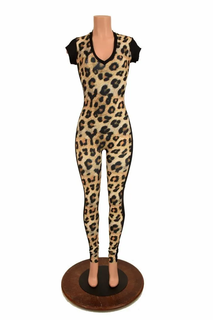 Leopard Catsuit with Side Panels