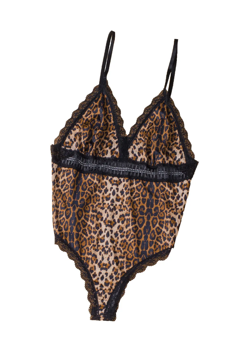 Leopard Print Lace Splicing V Neck Plus Size Bodysuit