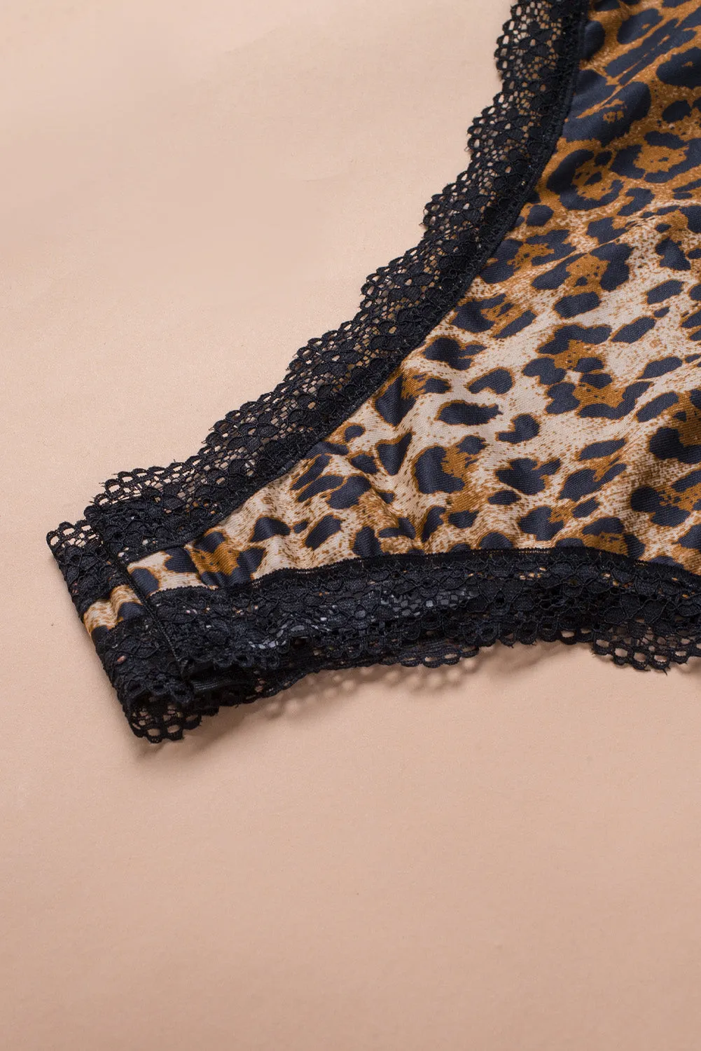 Leopard Print Lace Splicing V Neck Plus Size Bodysuit