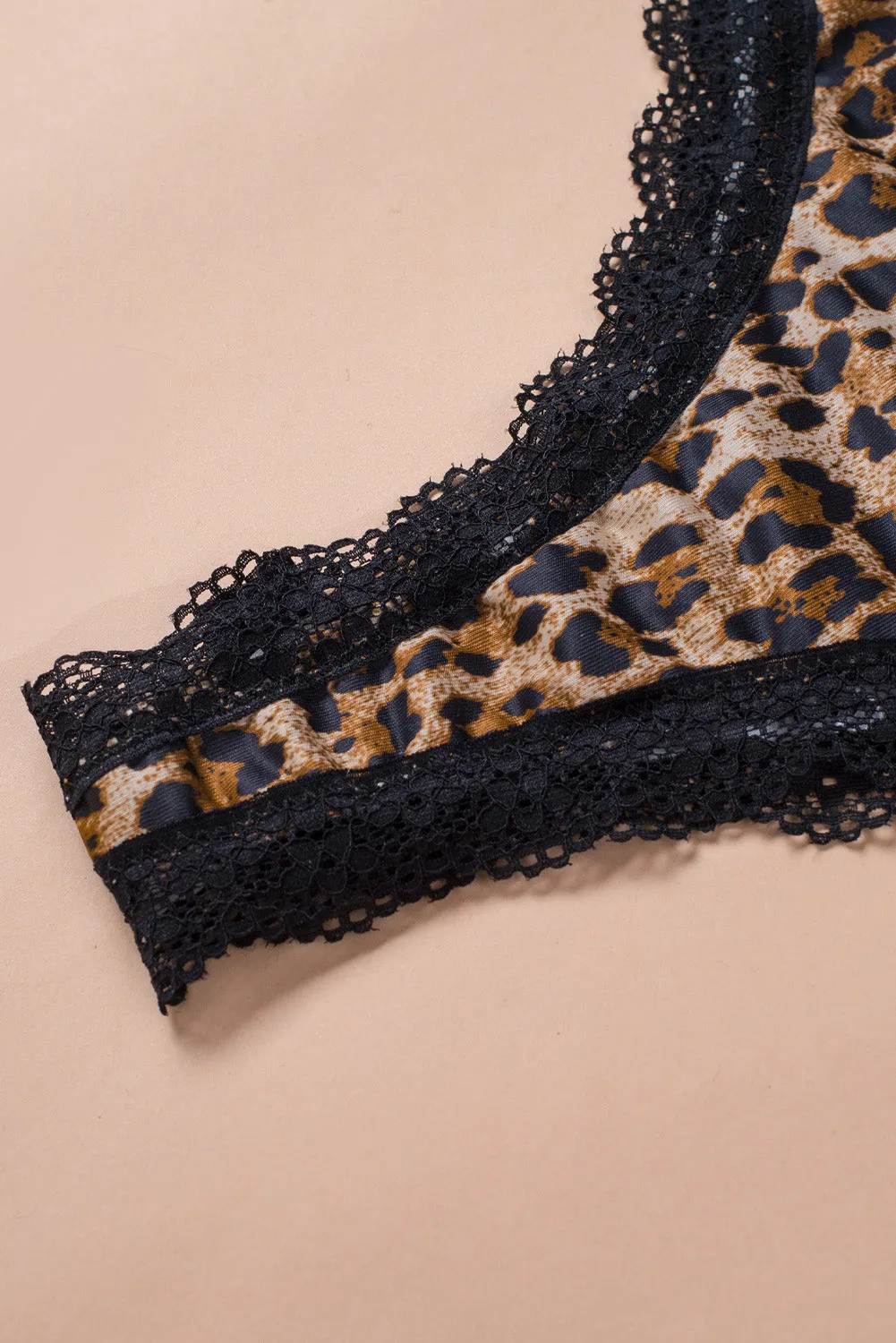Leopard Print Lace Splicing V Neck Plus Size Bodysuit