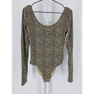 Levis Womens Sz M Long Sleeve Bodysuit Shirt Brown Leopard Cheetah Print