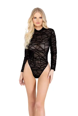 LI484 - Flocking Detailed Sheer Mesh Bodysuit