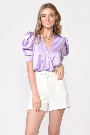 LILA SATEEN PUFF SLEEVE BODYSUIT - LILAC (ONLINE ONLY)