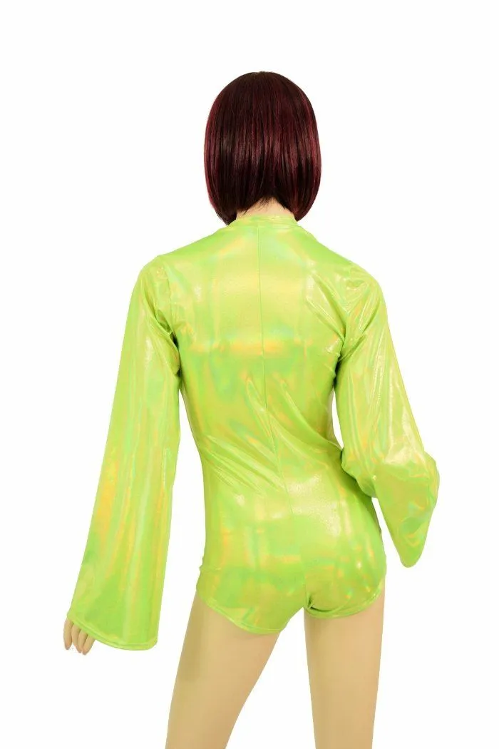 Lime Plunging V Bell Sleeve Romper