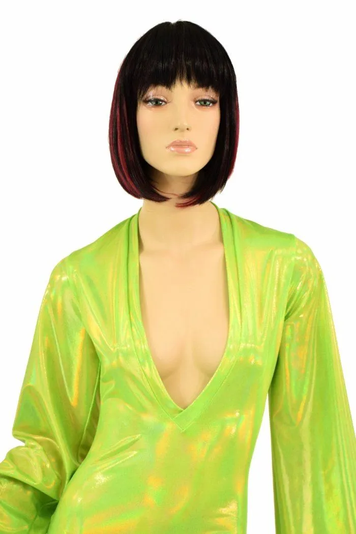 Lime Plunging V Bell Sleeve Romper