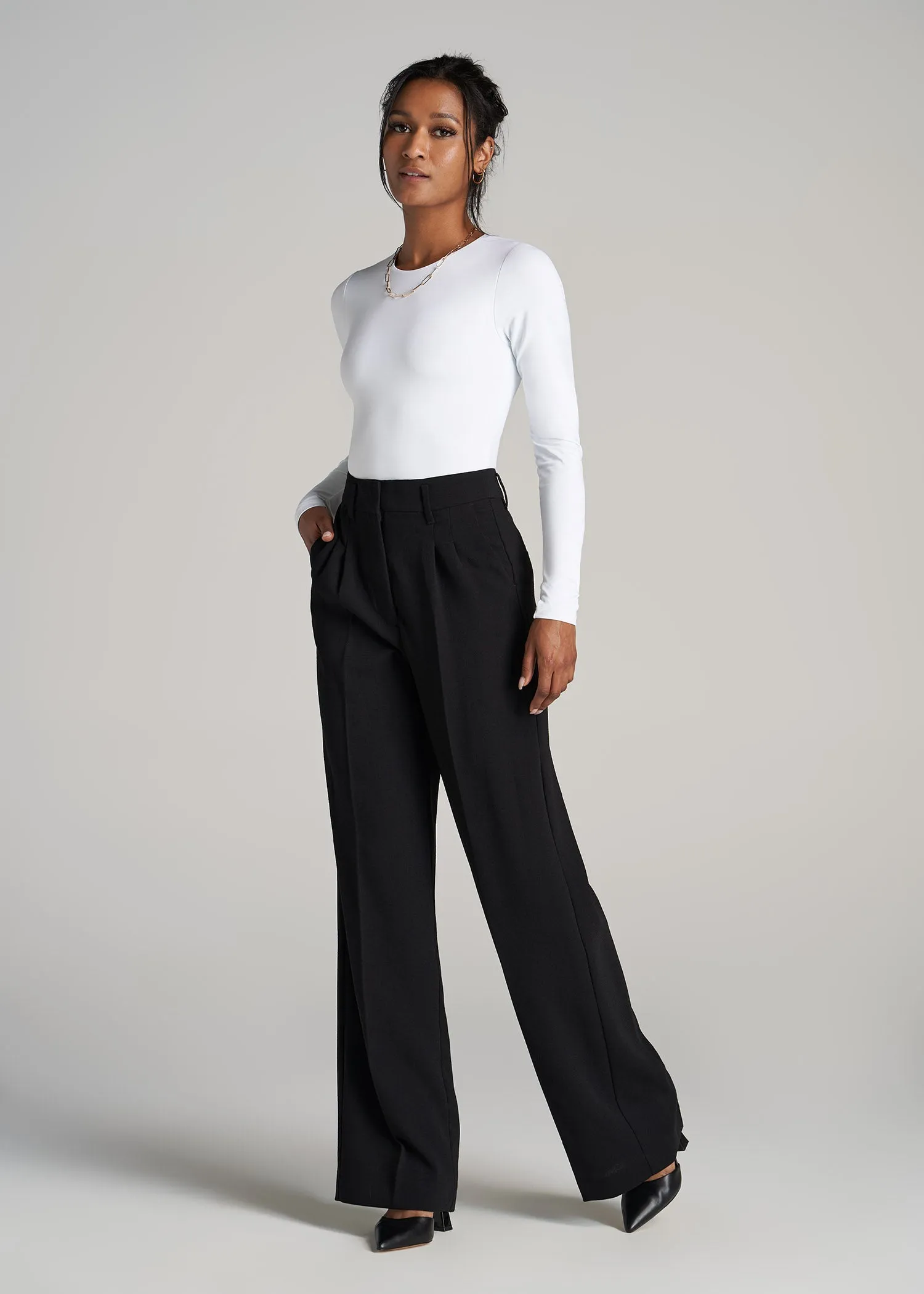 Long Sleeve Bodysuit for Tall Women in Bright White